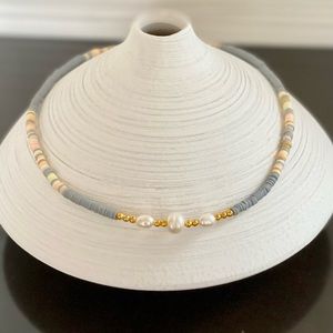 Heishi Bead and Fresh Water Pearl Choker Necklace